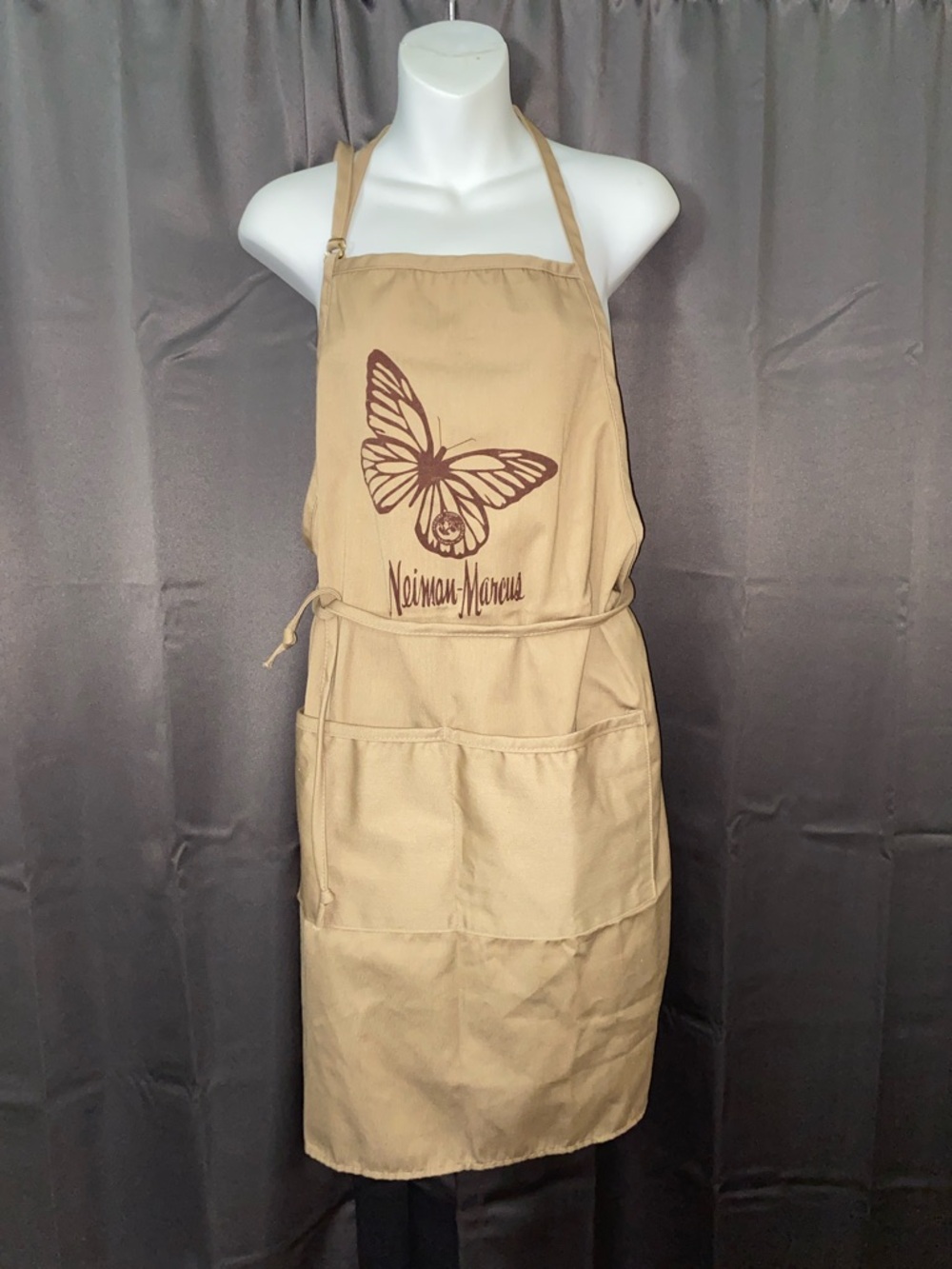 Neiman Marcus Khaki Apron with Brown Butterfly Logo